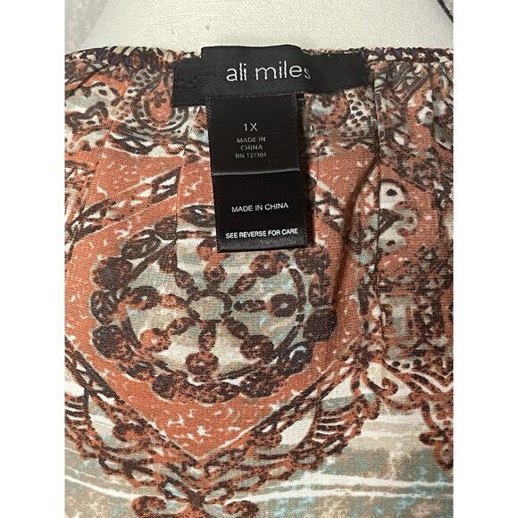 Ali Miles Tunic Top Women's 1X Southwest Aztec‎ Print Fringe Bell Sleeve Boho - Picture 7 of 10